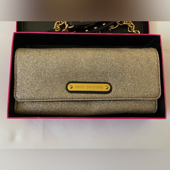 Juicy Couture Gold Glitter Purse Wallet Clutch - Picture 4 of 6